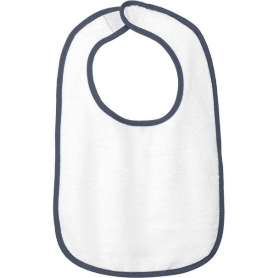 Custom Rabbit Skins Infant Contrast Trim Terry Bib. Navy