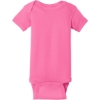 Custom Rabbit Skins Infant Short Sleeve Baby Rib Bodysuit. Hot Pink