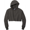Custom Champion Womens Reverse Weave Cropped Cut-Off Hooded Sweatshirt Charcoal Heather Gray