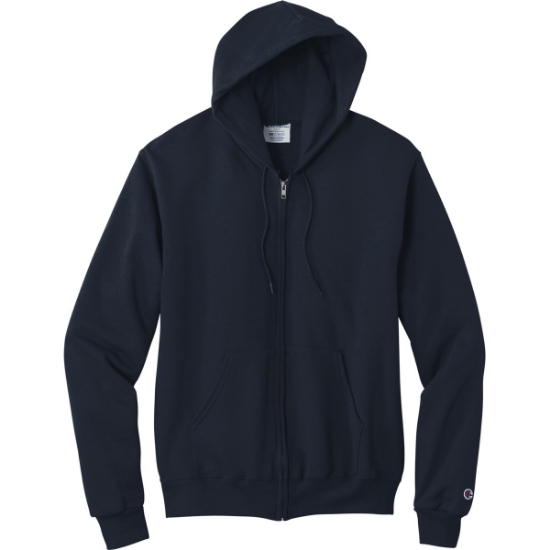 Custom Champion Powerblend Full-Zip Hoodie. Navy Blue