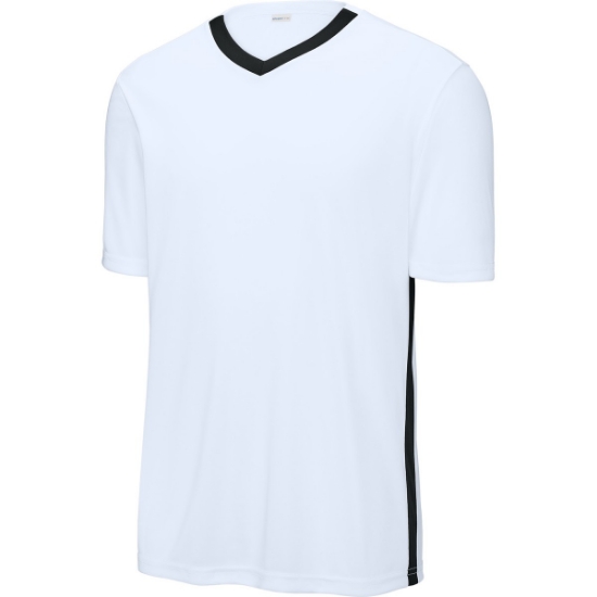 Custom Sport-Tek Competitor United V-Neck White/Black