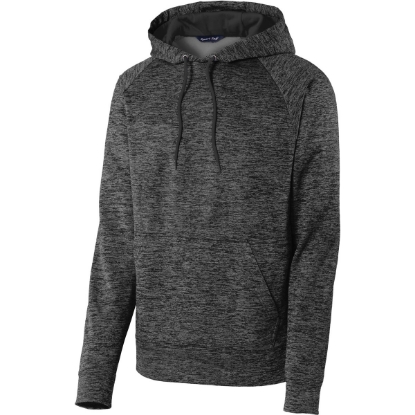 Custom Sport-Tek PosiCharge Electric Heather Fleece Hooded Pullover. Grey-Black Ele