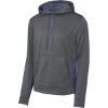 Custom Sport-Tek Sport-Wick Fleece Colorblock Hooded Pullover. Dark Smoke Gray/Navy Blue