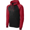 Custom Sport-Tek Sport-Wick Varsity Fleece Full-Zip Hooded Jacket. Black/Deep Red