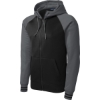 Custom Sport-Tek Sport-Wick Varsity Fleece Full-Zip Hooded Jacket. Black/Dark Smoke Gray