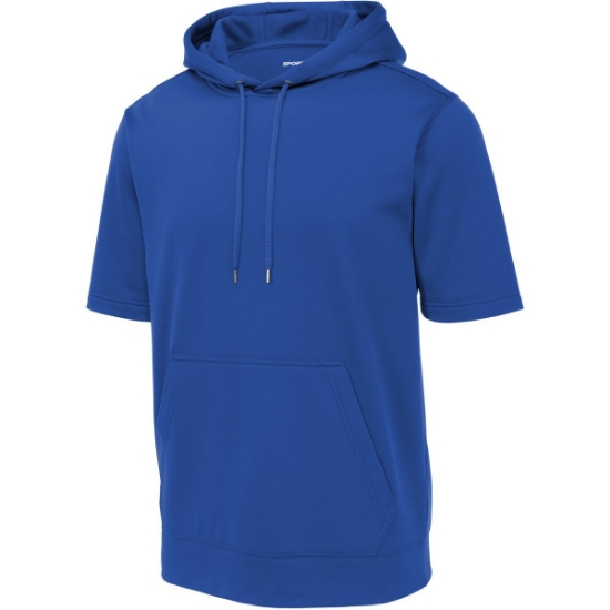 Custom Sport-Tek Sport-Wick Fleece Short Sleeve Hooded Pullover. True Royal Blue