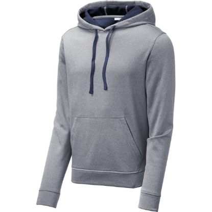 Custom Sport-Tek PosiCharge Sport-Wick Heather Fleece Hooded Pullover. True Navy Blue Heather