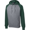 Custom Sport-Tek Raglan Colorblock Pullover Hooded Sweatshirt. Forest Green/Vintage Heather Gray