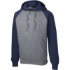 Custom Sport-Tek Raglan Colorblock Pullover Hooded Sweatshirt. Tr Navy/Vnt He