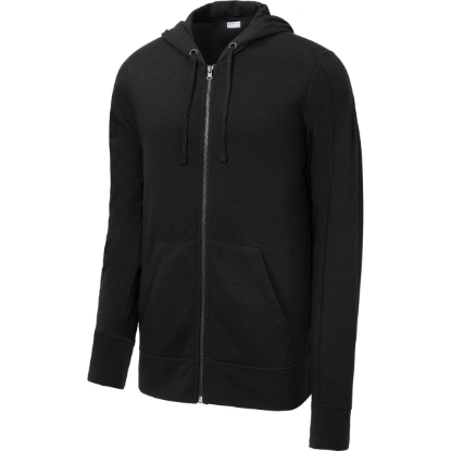 Custom Sport-Tek PosiCharge Tri-Blend Wicking Fleece Full-Zip Hooded Jacket Black Triad Solid