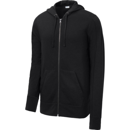 Custom Sport-Tek PosiCharge Tri-Blend Wicking Fleece Full-Zip Hooded Jacket Black Triad Solid