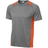 Custom Sport-Tek Heather Colorblock Contender Tee. Vintage Heather Gray/Deep Orange
