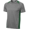 Custom Sport-Tek Heather Colorblock Contender Tee. Vintage Heather Gray/Forest Green