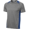 Custom Sport-Tek Heather Colorblock Contender Tee. Vntg Heather Gray/True Royal Blue
