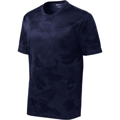 Custom Sport-Tek CamoHex Tee. True Navy Blue CamoHex
