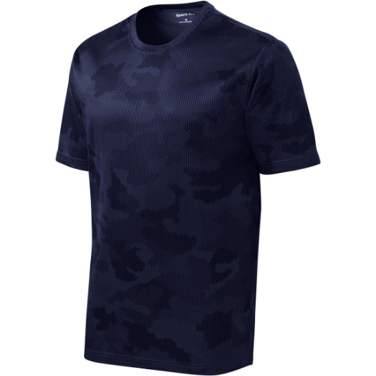 Custom Sport-Tek CamoHex Tee. True Navy Blue CamoHex