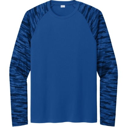 Custom Sport-Tek Drift Camo Colorblock Long Sleeve Tee True Royal Blue