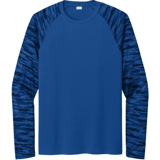 Custom Sport-Tek Drift Camo Colorblock Long Sleeve Tee True Royal Blue