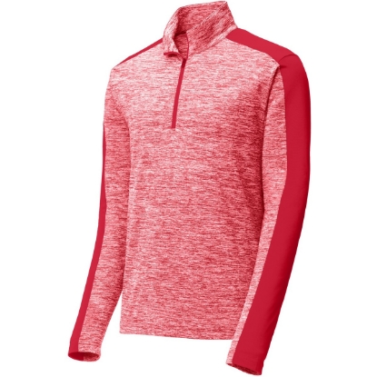 Custom Sport-Tek PosiCharge Electric Heather Colorblock 1/4-Zip Pullover. Deep Red Electric/Deep Red