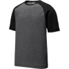 Custom Sport-Tek PosiCharge Tri-Blend Wicking Raglan Tee. Black Triad Solid/Dark Gray Heather
