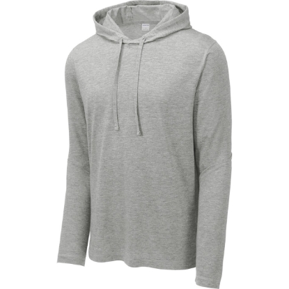 Custom Sport-Tek PosiCharge Tri-Blend Wicking Long Sleeve Hoodie Light Grey Hth