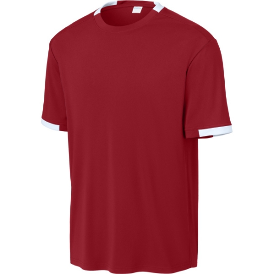 Custom Sport-Tek Club Short Sleeve Crew Deep Red/White