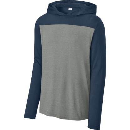 Custom Sport-Tek Halftime Long Sleeve Hoodie True Navy Blue/Vintage Heather Gray