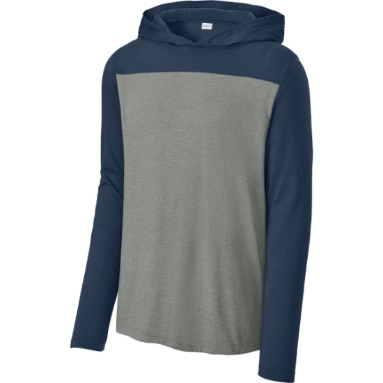 Custom Sport-Tek Halftime Long Sleeve Hoodie True Navy Blue/Vintage Heather Gray