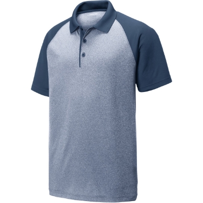 Custom Sport-Tek PosiCharge RacerMesh Raglan Heather Block Polo. True Navy Heather/True Navy