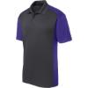 Custom Sport-Tek Colorblock Micropique Sport-Wick Polo. Iron Gray/Purple