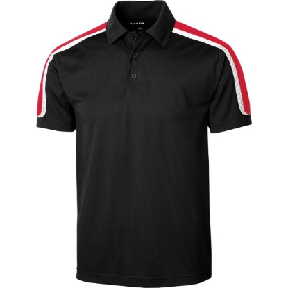 Custom Sport-Tek Tricolor Shoulder Micropique Sport-Wick Polo. Black/True Red/White