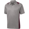 Custom Sport-Tek Heather Colorblock Contender Polo. Vintage Heather Gray/Maroon Red