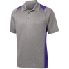 Custom Sport-Tek Heather Colorblock Contender Polo. Vintage Heather Gray/Purple