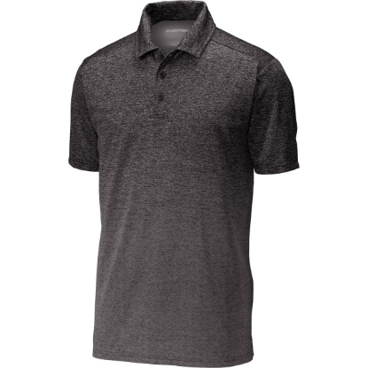 Custom Sport-Tek Ombre Heather Polo. Iron Grey/Blk