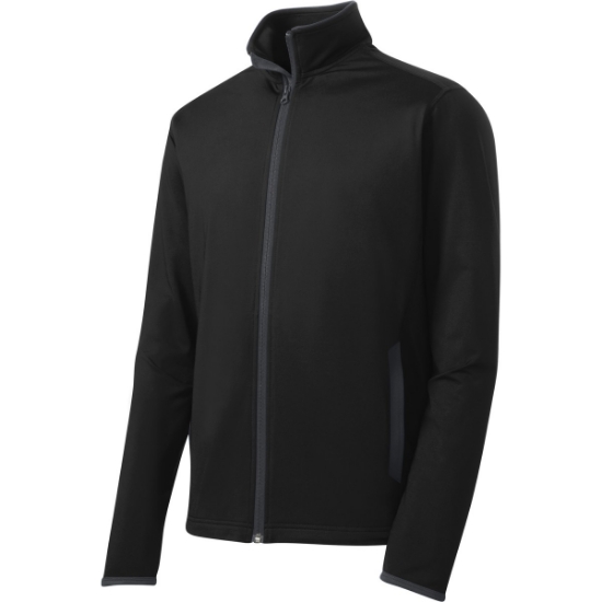 Custom Sport-Tek Sport-Wick Stretch Contrast Full-Zip Jacket. Blk/Char Grey