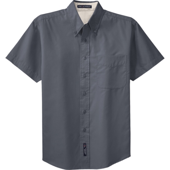 Custom Port Authority Tall Short Sleeve Easy Care Shirt. Steel Grey