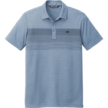 Custom TravisMathew Coastal Chest Stripe Polo Opal Blue Heather
