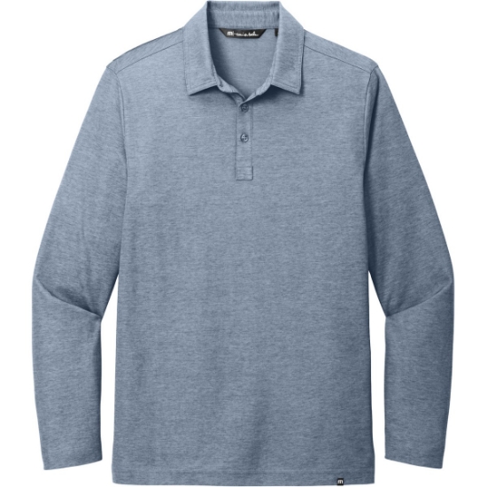 Custom TravisMathew Oceanside Heather Long Sleeve Polo Blue Nights Heather