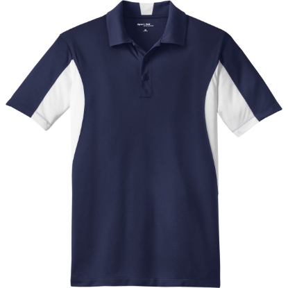 Custom Sport-Tek Tall Side Blocked Micropique Sport-Wick Polo. True Navy Blue/White
