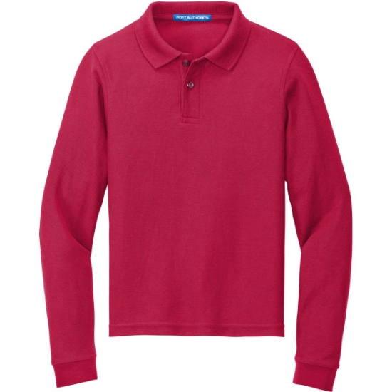 Custom Port Authority Youth Long Sleeve Silk Touch Polo. Red