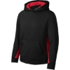 Custom Sport-Tek Youth Sport-Wick Fleece Colorblock Hooded Pullover. Black/Deep Red