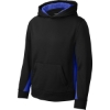 Custom Sport-Tek Youth Sport-Wick Fleece Colorblock Hooded Pullover. Black/True Royal Blue