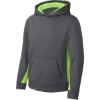 Custom Sport-Tek Youth Sport-Wick Fleece Colorblock Hooded Pullover. Dk Smk Gry/Lim