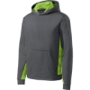 Custom Sport-Tek Youth Sport-Wick CamoHex Fleece Colorblock Hooded Pullover. Dark Smoke Gray/Lime Shock Green