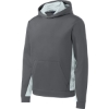 Custom Sport-Tek Youth Sport-Wick CamoHex Fleece Colorblock Hooded Pullover. Dark Smoke Gray/White