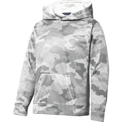 Custom Sport-Tek Youth Sport-Wick CamoHex Fleece Hooded Pullover. White CamoHex