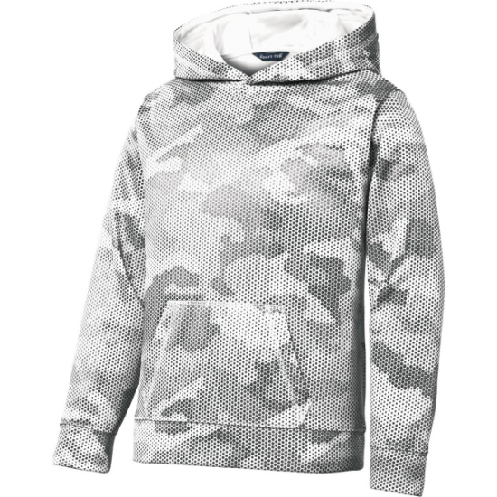 Custom Sport-Tek Youth Sport-Wick CamoHex Fleece Hooded Pullover. White CamoHex