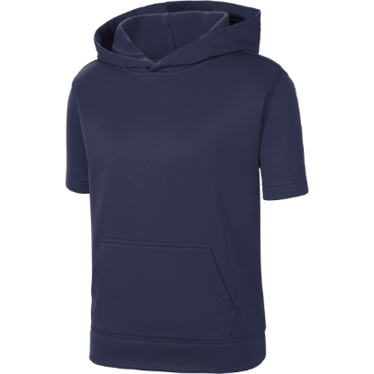 Custom Sport-Tek Youth Sport-Wick Fleece Short Sleeve Hooded Pullover. Navy Blue