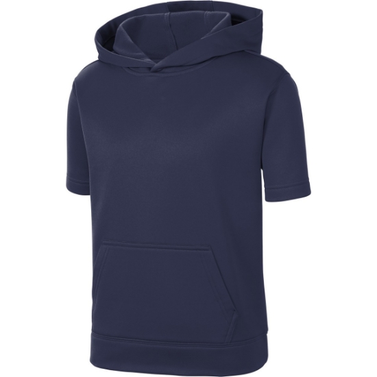 Custom Sport-Tek Youth Sport-Wick Fleece Short Sleeve Hooded Pullover. Navy Blue