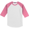 Custom Sport-Tek Youth Colorblock Raglan Jersey. White/Bright Pink